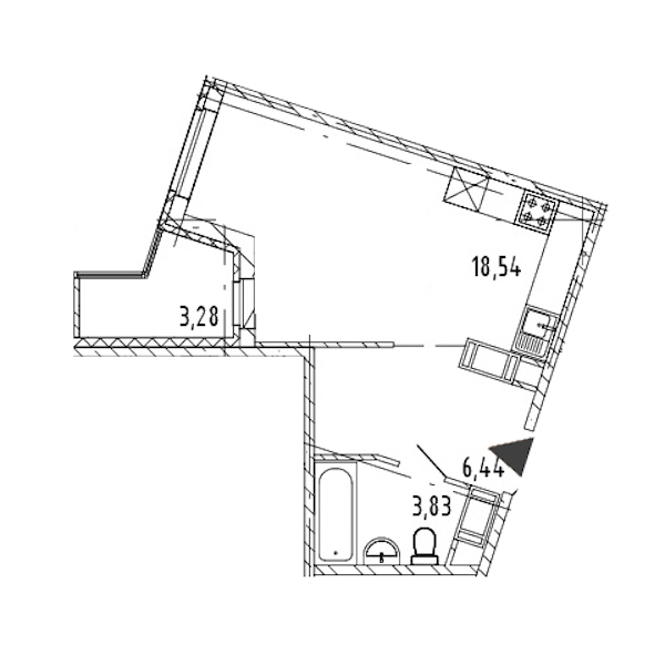 Квартира студия 28.81 м², 14/17 эт., ЖК «Новые горизонты 2»